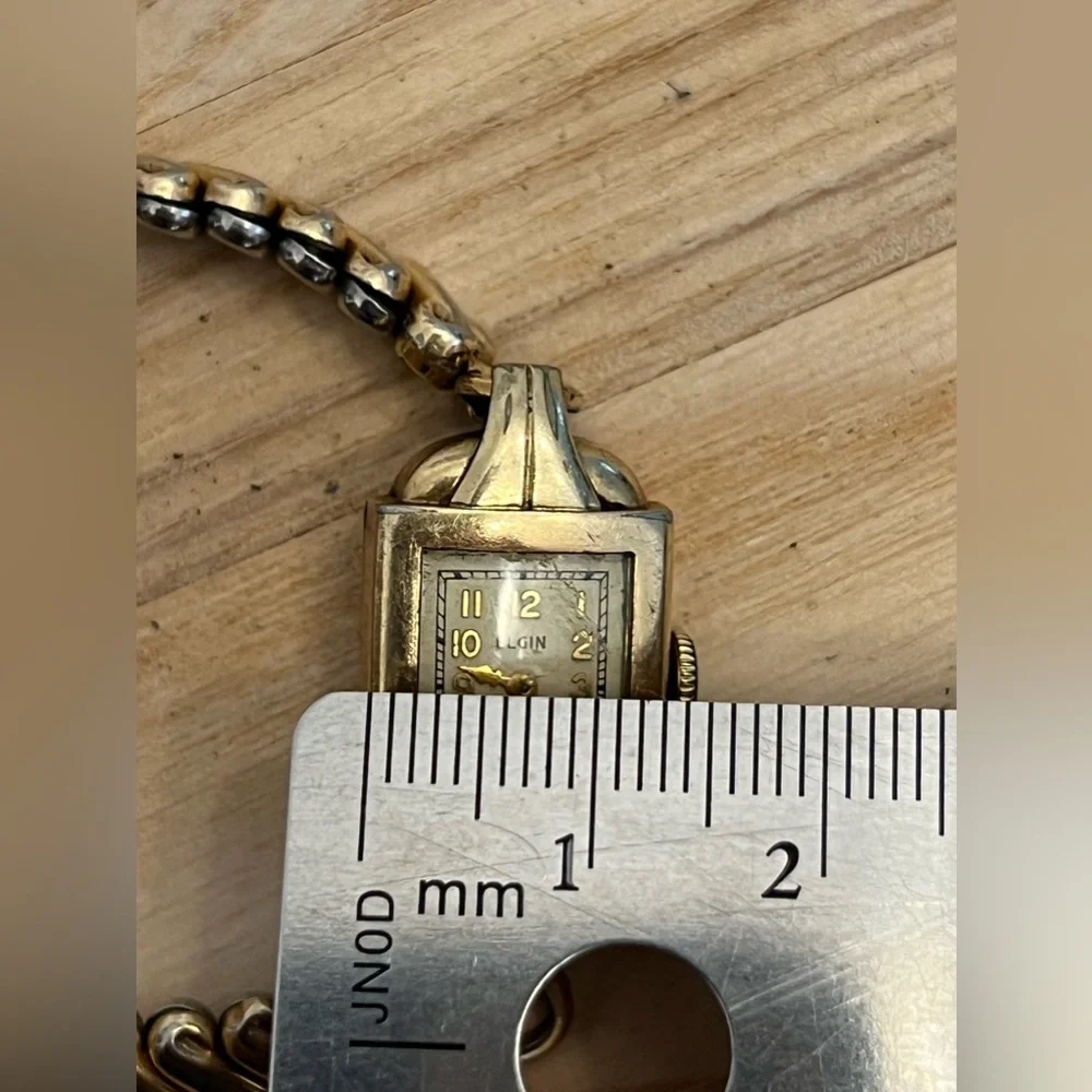 Elgin 10K Gold Ladies Watch Rare Vintage Mechanical Silver Dial Stretch Bracelet